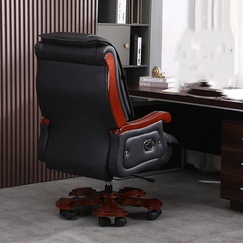 Chaise en cuir première couche peau De vache grande Chaise De Bureau inclinable en bois massif Chais