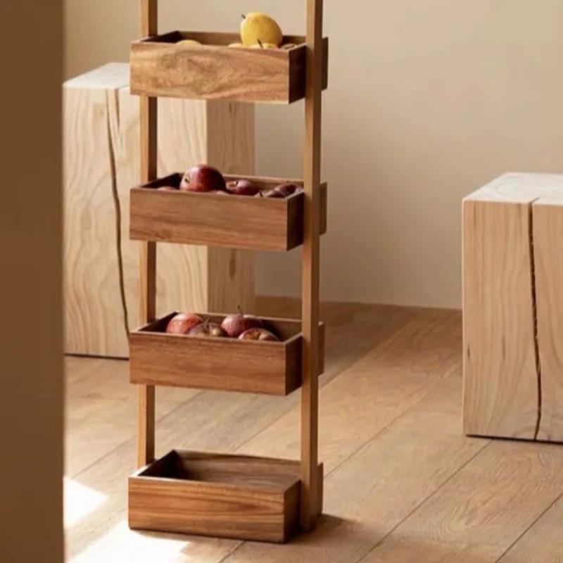 Étagère de rangement multicouche en bois massif