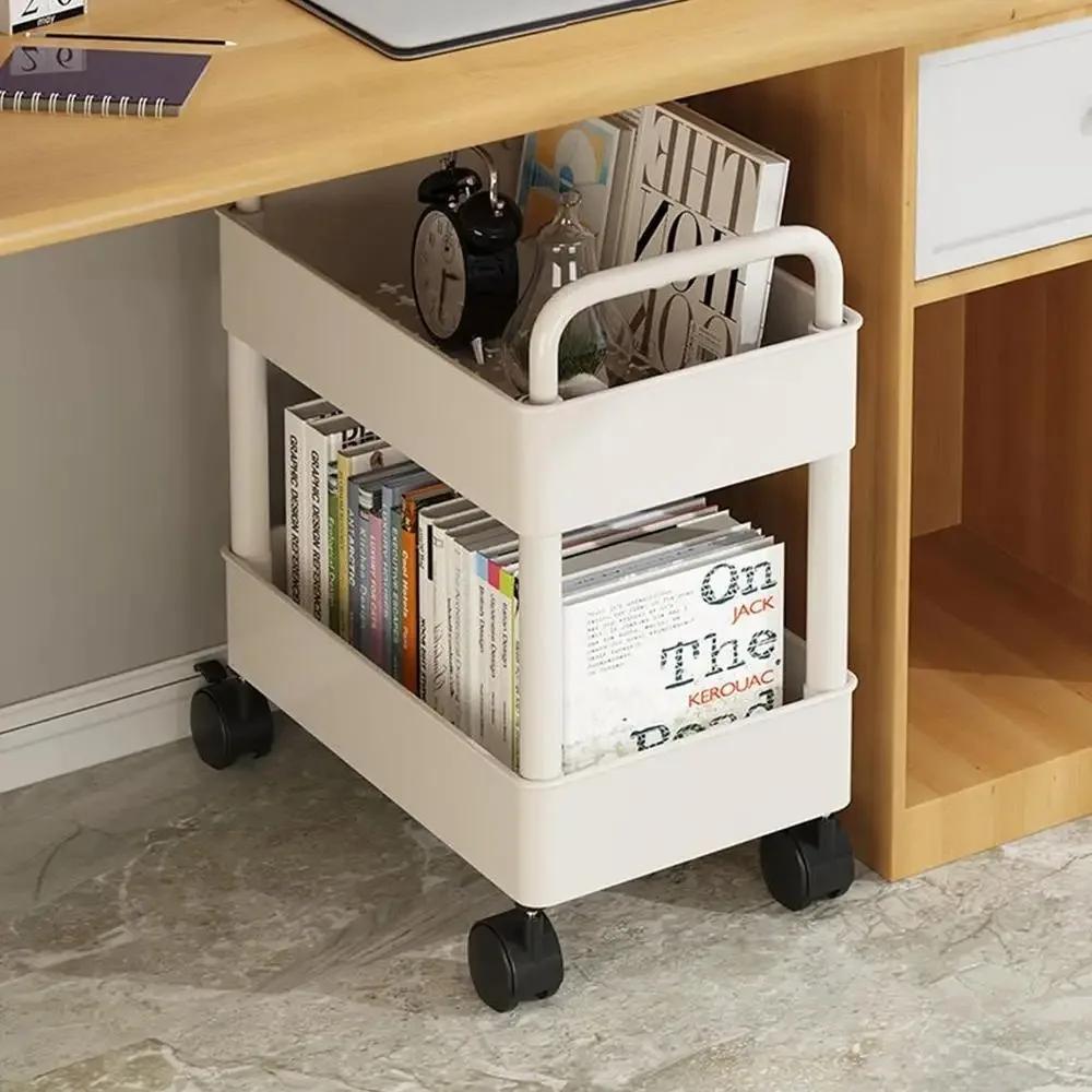 Support de rangement multicouche, espace efficace avec roues, chariot à main Double couche, organisateur de papeterie, support de rangement Mobile pour salle de bain