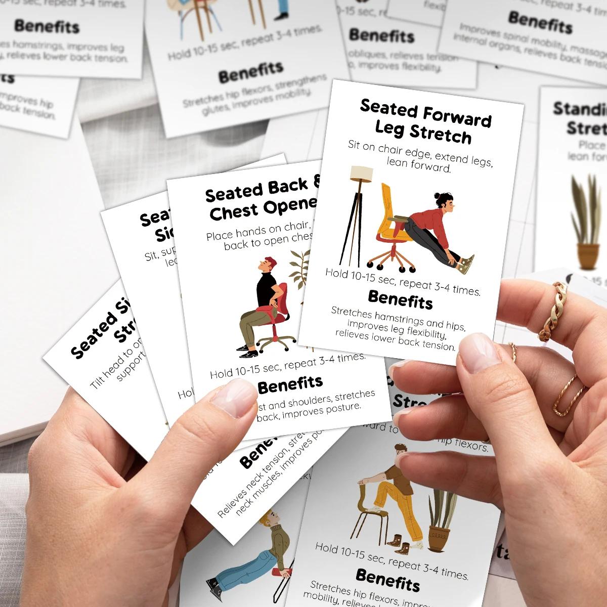 16 cartes d'exercices de bureau – Étirements rapides au