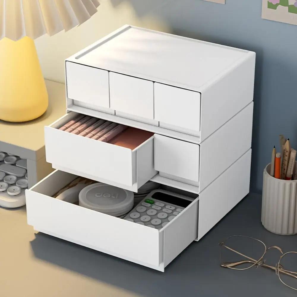 Tiroir de rangement empilable en plastique blanc, boîte de rangement de bureau, organisateur de papeterie de grande capacité, gain de place