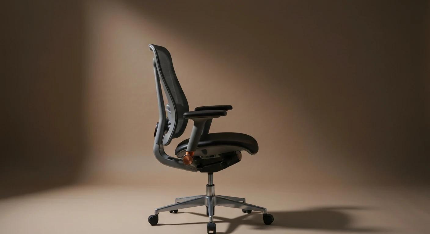 Chaise ergonomique Mobora, profil trois-quart, prise de vue éditoriale