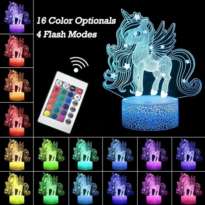 Veilleuse 3D poney mignonne, avec toucher et télécommande, lumière ambiante à 16 couleurs changeante