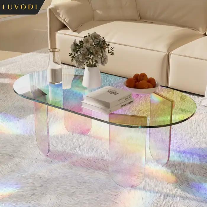 Table basse en acrylique transparent iridescent LUVODI - Table d'appoint incassable pour canapé, sal