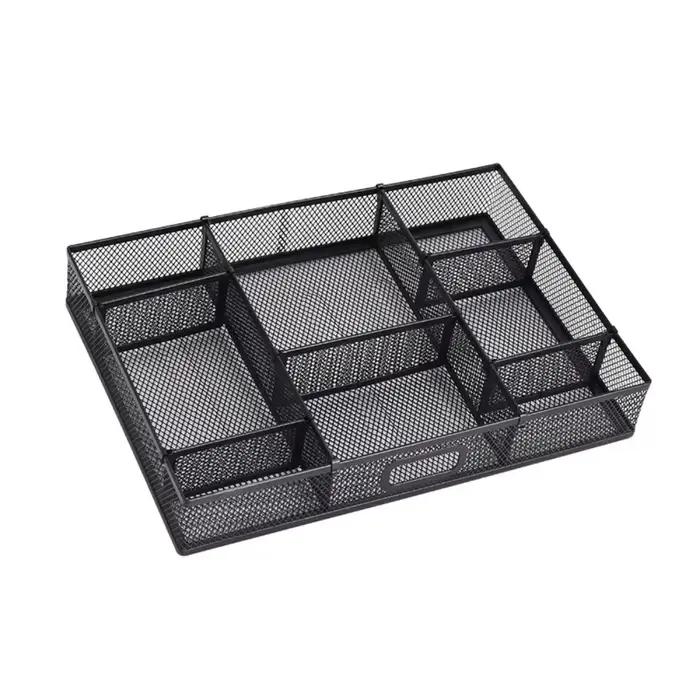 Organisateur de tiroir en maille métallique noir, support de rangement multi-compartiments pour doss