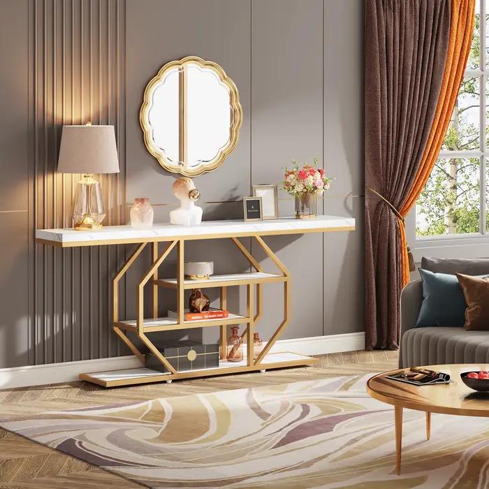 Table console Tribesigns, table de canapé moderne dorée derrière le canapé avec rangement, table d'a