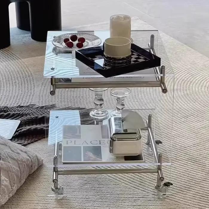 Petite table basse nordique en acrylique, chariot mobile, lumière de célébrité d'internet, luxe, hau