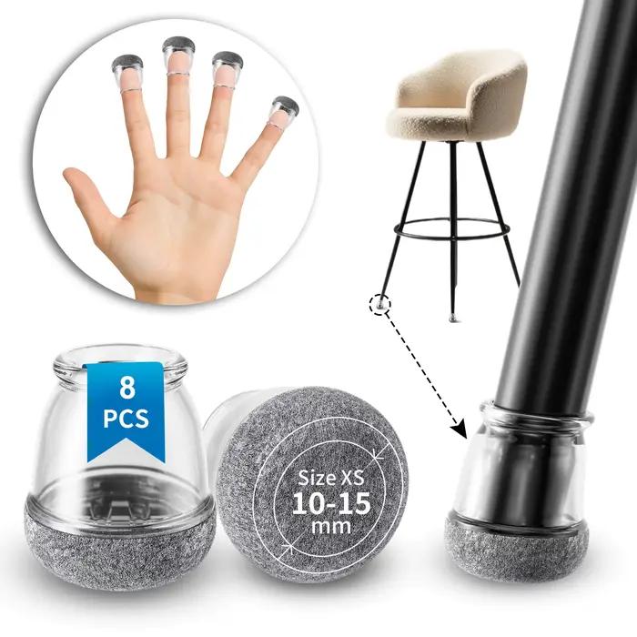 Protecteurs de sol transparents pour pieds de chaise, 8 pièces, avec coussinets en feutre épais, cou