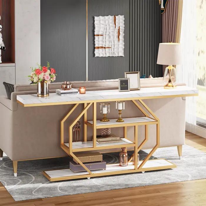 Table console Tribesigns, table de canapé moderne dorée derrière le canapé avec rangement, table d'a