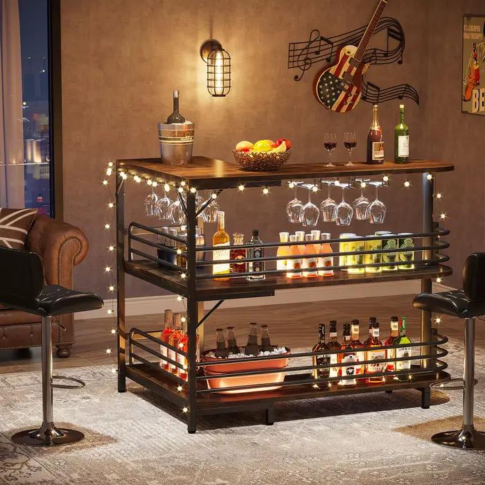 Tribesigns-Unité de bar à la maison en forme de L, table de bar française à 3 niveaux avec étagères