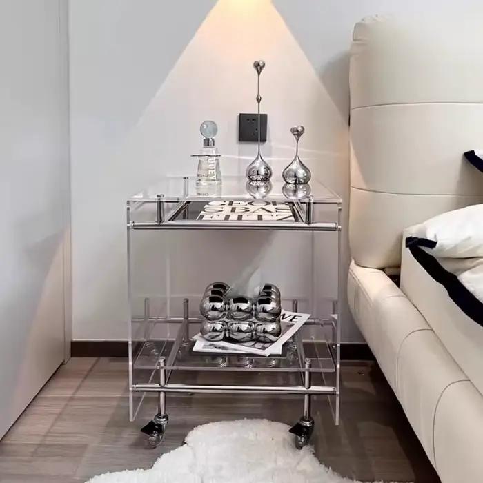 Petite table basse nordique en acrylique, chariot mobile, lumière de célébrité d'internet, luxe, hau