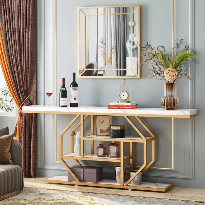 Table console Tribesigns, table de canapé moderne dorée derrière le canapé avec rangement, table d'a