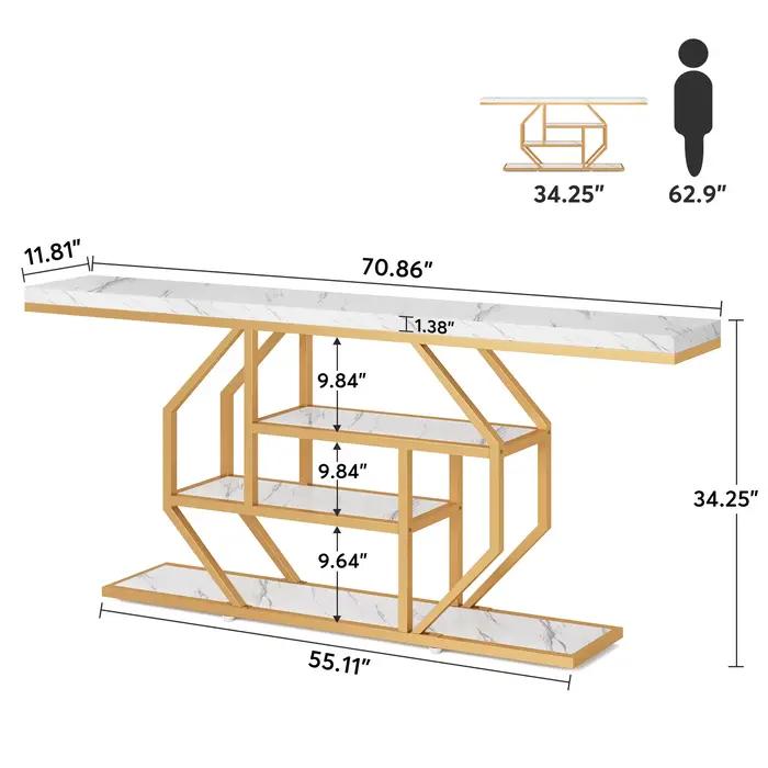Table console Tribesigns, table de canapé moderne dorée derrière le canapé avec rangement, table d'a