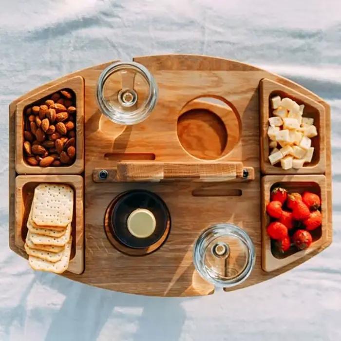 Table pliante Portable en bois, plateau de collation de fruits, pique-nique de Camping, Table à vin,