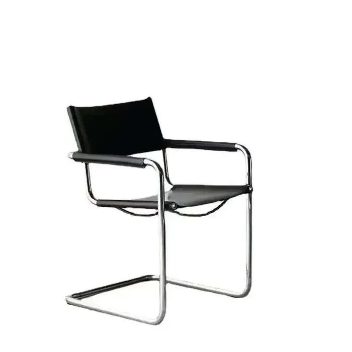 Chaise de salle à manger moderne en cuir noir, chaise d'appoint rembourrée, structure métallique, po