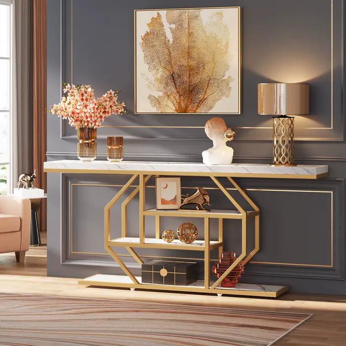 Table console Tribesigns, table de canapé moderne dorée derrière le canapé avec rangement, table d'a