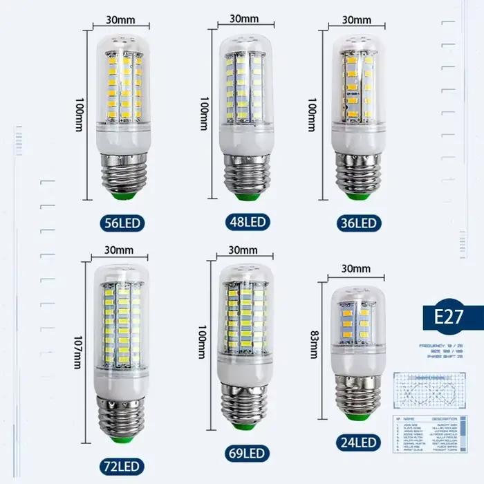 Lampe LED E27 E14 Lampada SMD 5730 220V ampoule de maïs 24 36 48 56 69 72 LED lustre bougie lumière