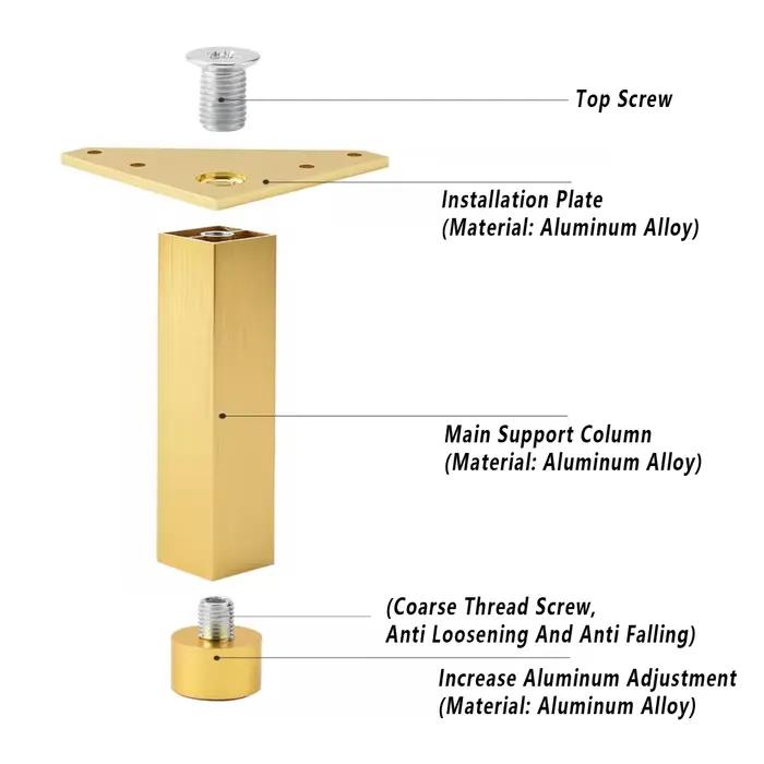 Pieds de meubles réglables en aluminium, 4 pièces, pieds de support en métal pour table basse, armoi