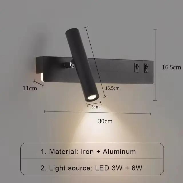 Lampe murale LED de lecture nordique moderne avec interrupteur USB, éclairage de fond de salon, spot