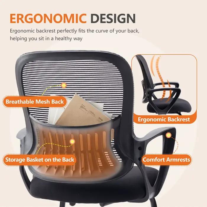 JIAN-Chaise de Bureau Ergonomique Sans Roues, Accoudoir Confortable, Support Lombaire en Maille, Des