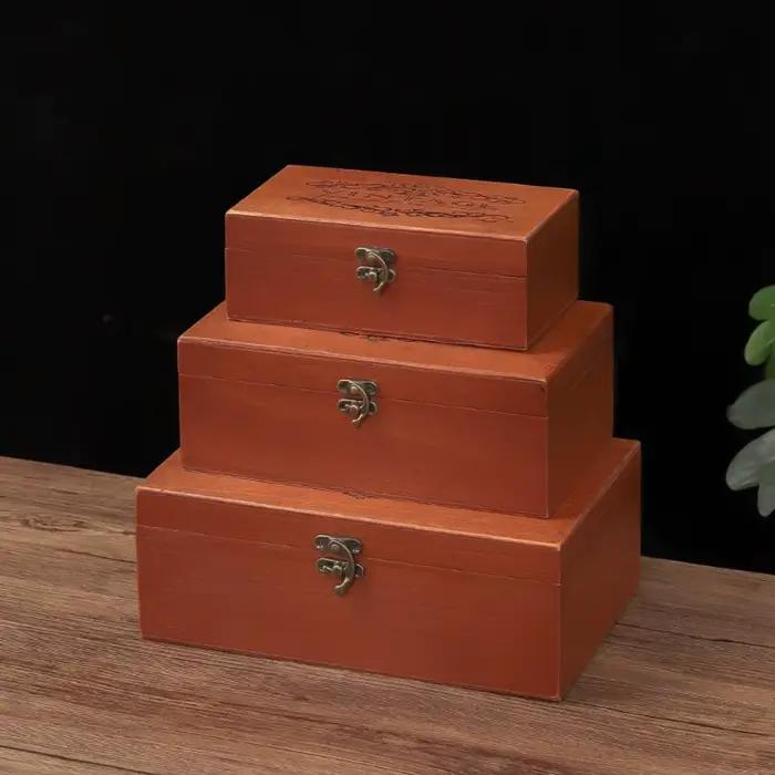 Boîte de rangement vintage en bois pour documents
