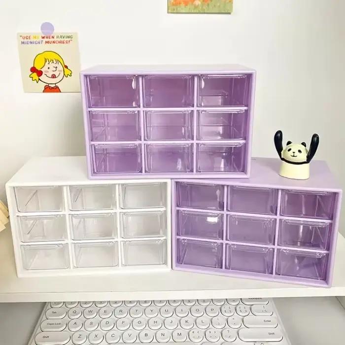 Boîte de rangement transparente à 9 compartiments pour bureau
