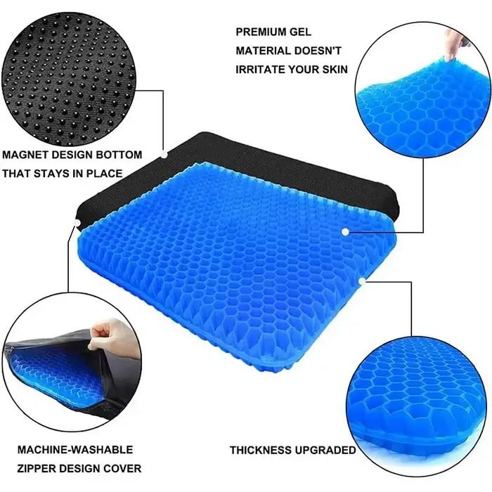 Coussin de siège en gel double épaisseur pour soulager la pression, coussin d'été respirant, confortable pour chaise de bureau, siège de voiture et fauteuil roulant, moderne et pratique pour longues périodes d'utilisation