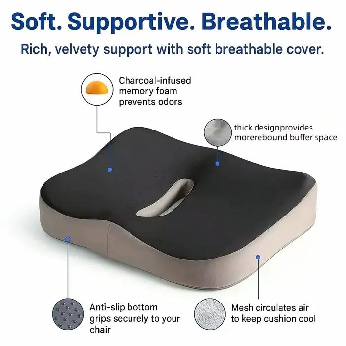 【Coussin de siège】Coussin en mousse à mémoire de forme respirant | Siège de bureau pour étudiant