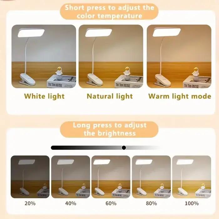 Lampe de bureau LED à chargement USB à clipser pour étudiants