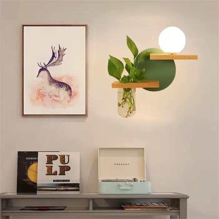 Lampe en bois moderne mur LED lampes personnalité nordique créatif vert Pot de plante décor à la maison salon allée Loft luminaires
