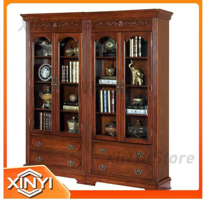 Bibliothèque de bureau en bois massif avec porte vitrée