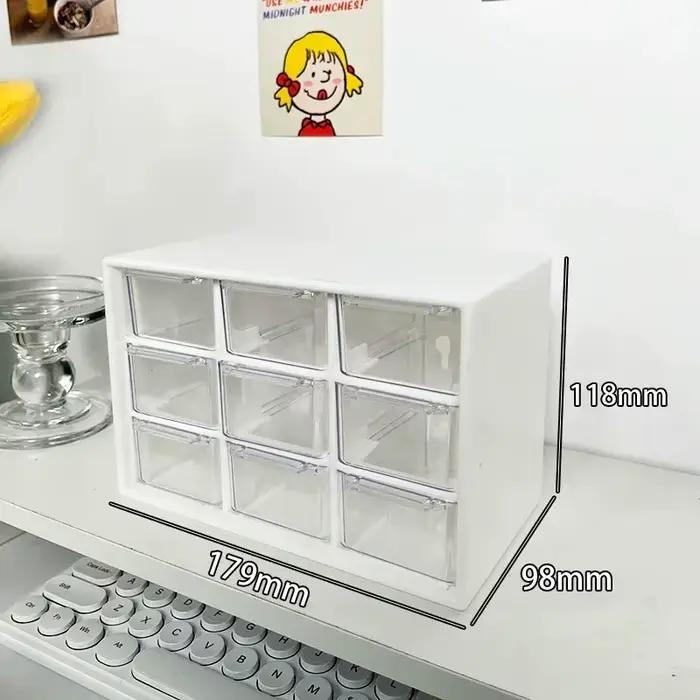 Boîte de rangement transparente à 9 compartiments pour bureau