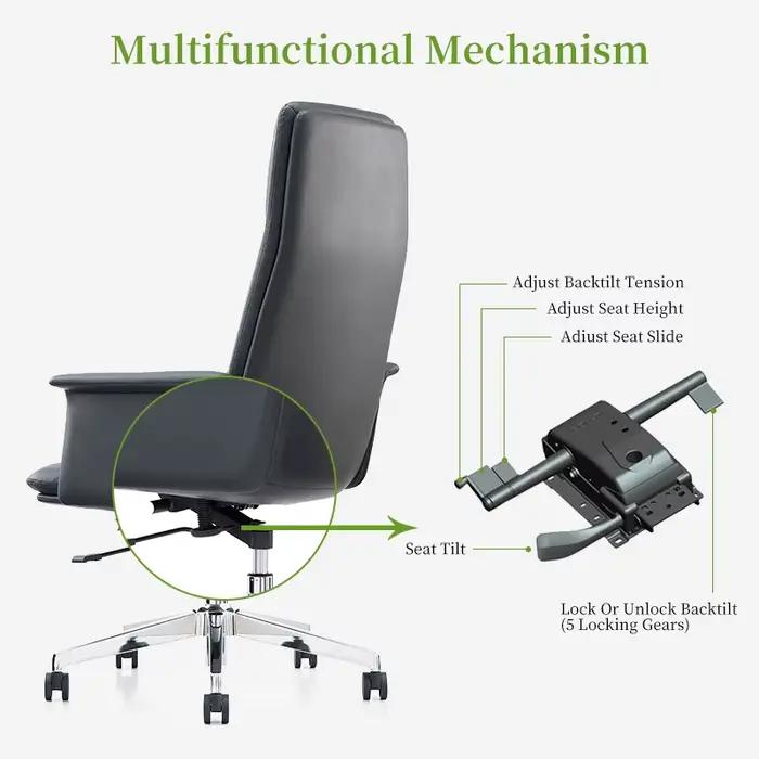 Chaise de bureau exécutive pivotante ergonomique moderne à dossier haut avec roues
