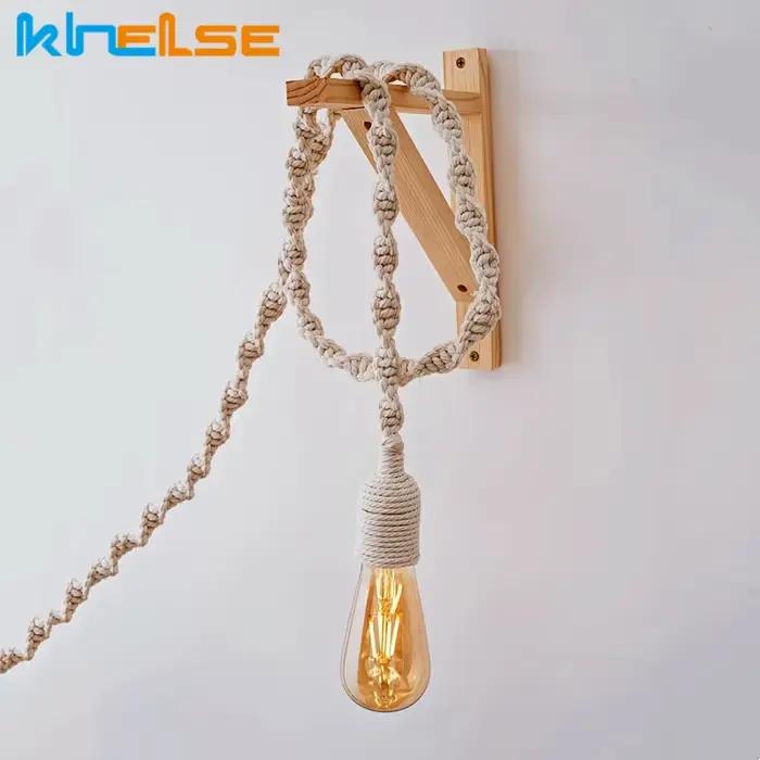 Boho chanvre corde pendentif LED lampe à la main E27
