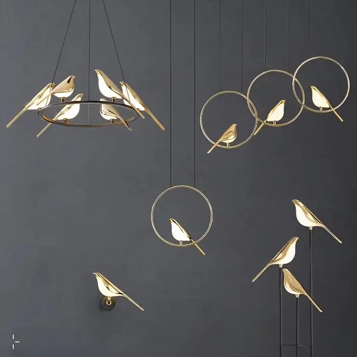 Lampe pie oiseau nordique moderne en cuivre poli avec abat-jour varié pour salon chambre et salle à manger
