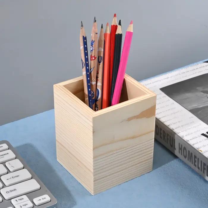 Boîte de rangement en bois pour stylos et crayons, élégante et organisatrice pour bureau et bureau de bricolage, idéale pour enfants et étudiants, conteneur de fournitures scolaires et de papeterie
