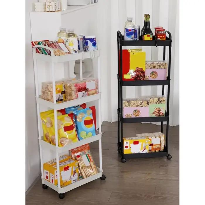 Chariot de rangement roulant en plastique avec poignée et roues, organisateur peu encombrant pour espaces étroits, pour cuisine, salon, bureau
