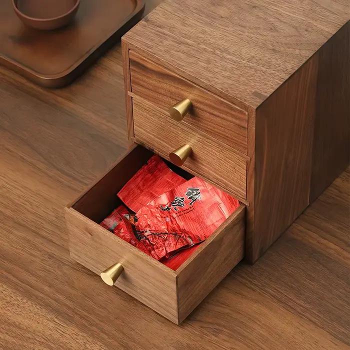 Petite table basse de bureau en bois de noyer style tiroir rétro pour rangement d'ornements et organisation du bureau