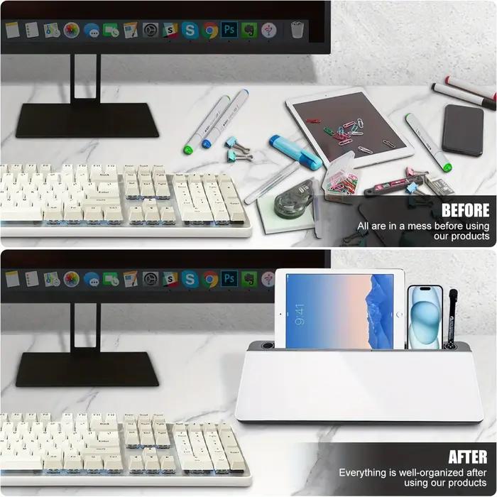 Tableau blanc en verre compact 2-en-1 élégant avec rangement intégré