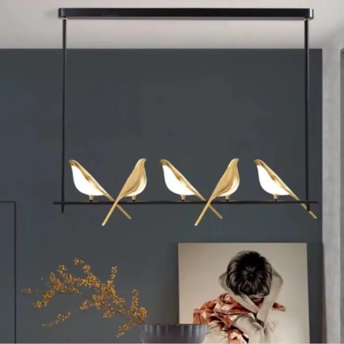 Lampe pie oiseau nordique moderne en cuivre poli avec abat-jour varié pour salon chambre et salle à manger