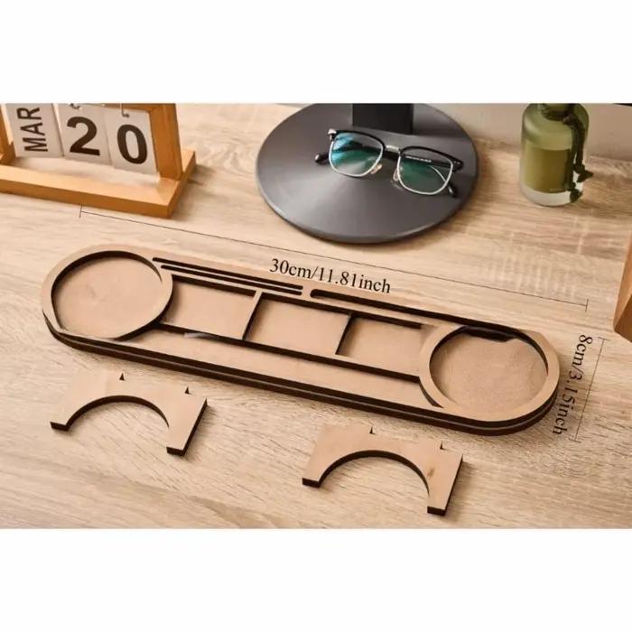 Organiseur de bureau en bois brun, support de téléphone en bois, organisateur d'objets divers de bureau, porte-gobelet, fente pour stylos, support de rangement de bureau, rangement de papeterie