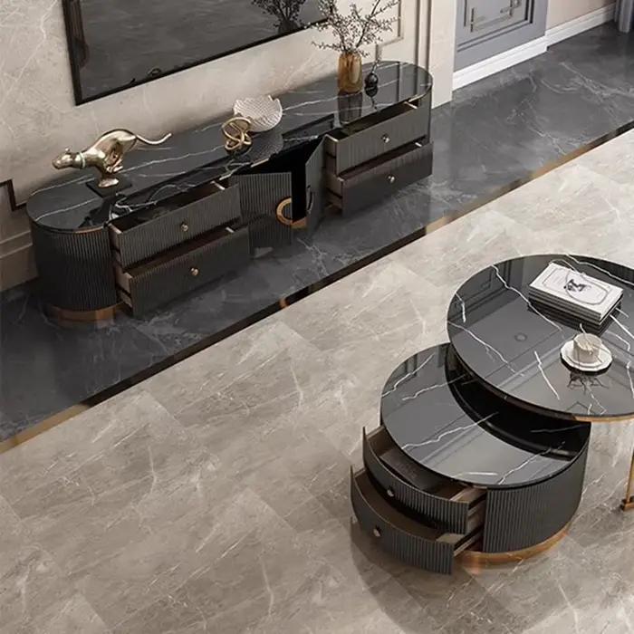 Meuble de salon moderne en bois de pin avec finition en pierre pour support TV et rangement élégant pour femme et homme occasions spéciales