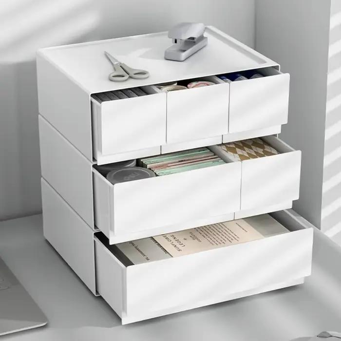 Tiroir de rangement empilable en plastique blanc, boîte de rangement de bureau, organisateur de papeterie de grande capacité, gain de place