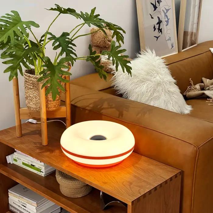 Lampe de Table Beignet Lumière Ambiante Bleu Clair Design Moderne Veilleuse pour Chambre Salon Occasions Spéciales