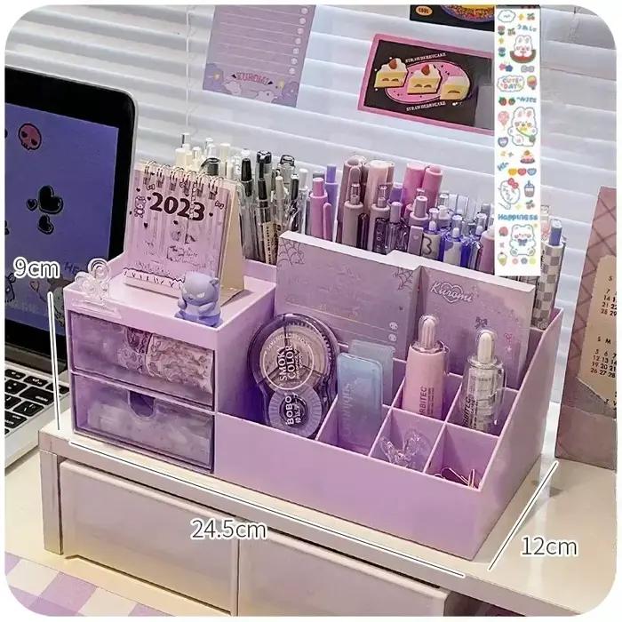 Mignon porte-stylo boîte de rangement organisateur fille tiroir-type bureau étudiant papeterie manuel neuf grilles