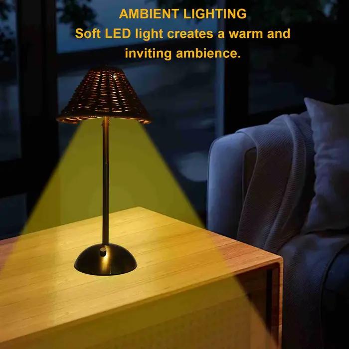 Lampe de table en rotin Boho sans fil 2W PC tissage