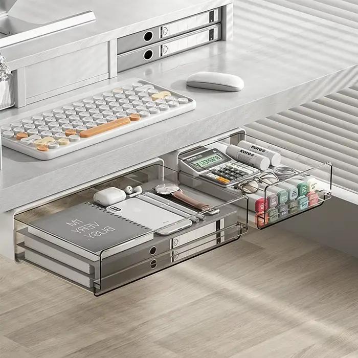Boîte de Rangement Auto-Adhésive Cachée Sous Table, Armoire de Bureau, Rangement de Cosmétiques Moderne Boîte de Rangement Réutilisable Plastique Brillant Pour Bureau, Armoires, Cuisine Occasions Spéciales