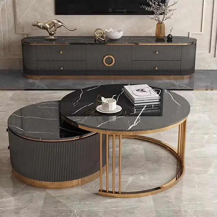 Meuble de salon moderne en bois de pin avec finition en pierre pour support TV et rangement élégant pour femme et homme occasions spéciales
