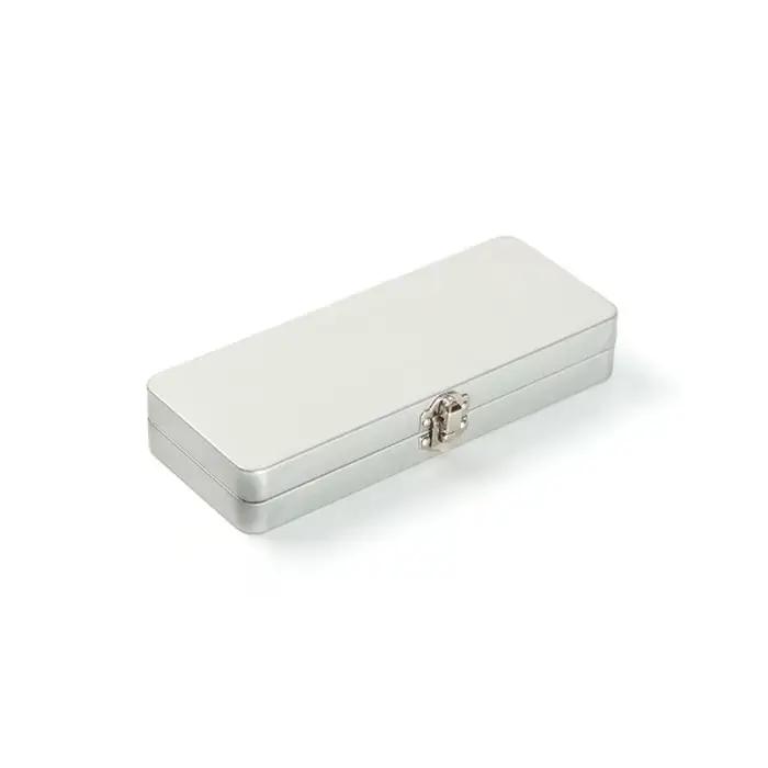 Stockage de fournitures de bureau-boîte rectangulaire en métal gris argenté durable parfait avec couvercle-idéal pour les factures cosmétiques pour le bureau à domicile