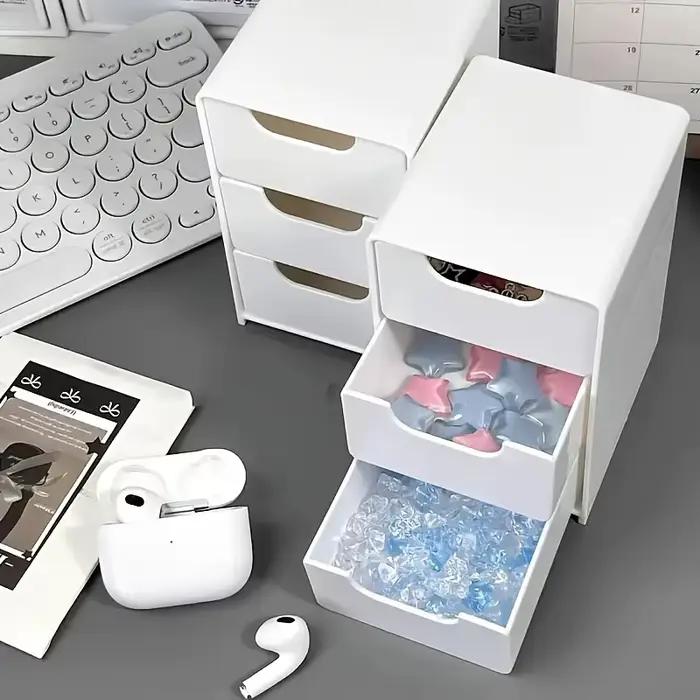 Organisateur de bureau chic à 3 niveaux avec tiroirs pour fournitures de bureau bijoux et cosmétiques boîte de séparation portable blanc élégant pour bureau et rangement personnel